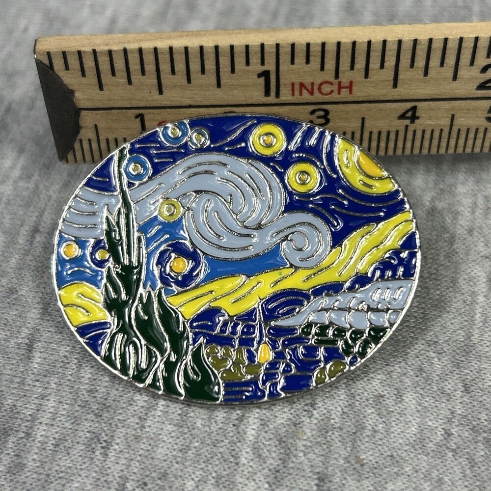 Enamel Pin Starry Night Brooch Van Gogh Lapel Artist Badge Jewelry, New,Oval - Picture 6 of 8